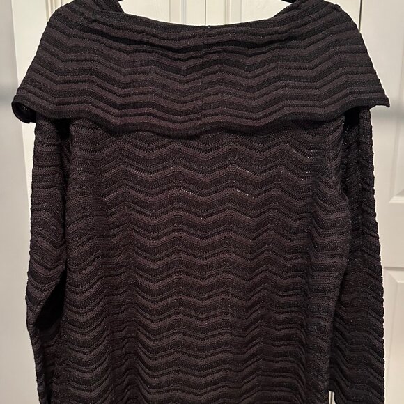 Nic+Zoe Black Fold-Over Cowl Neck Chevron Design Sweater, 1X - Picture 4 of 5